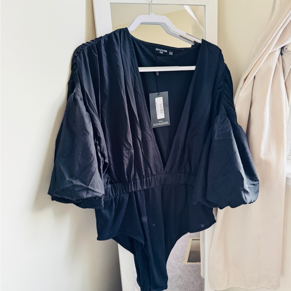 PrettyLittleThing Black Puff Sleeve Bodysuit